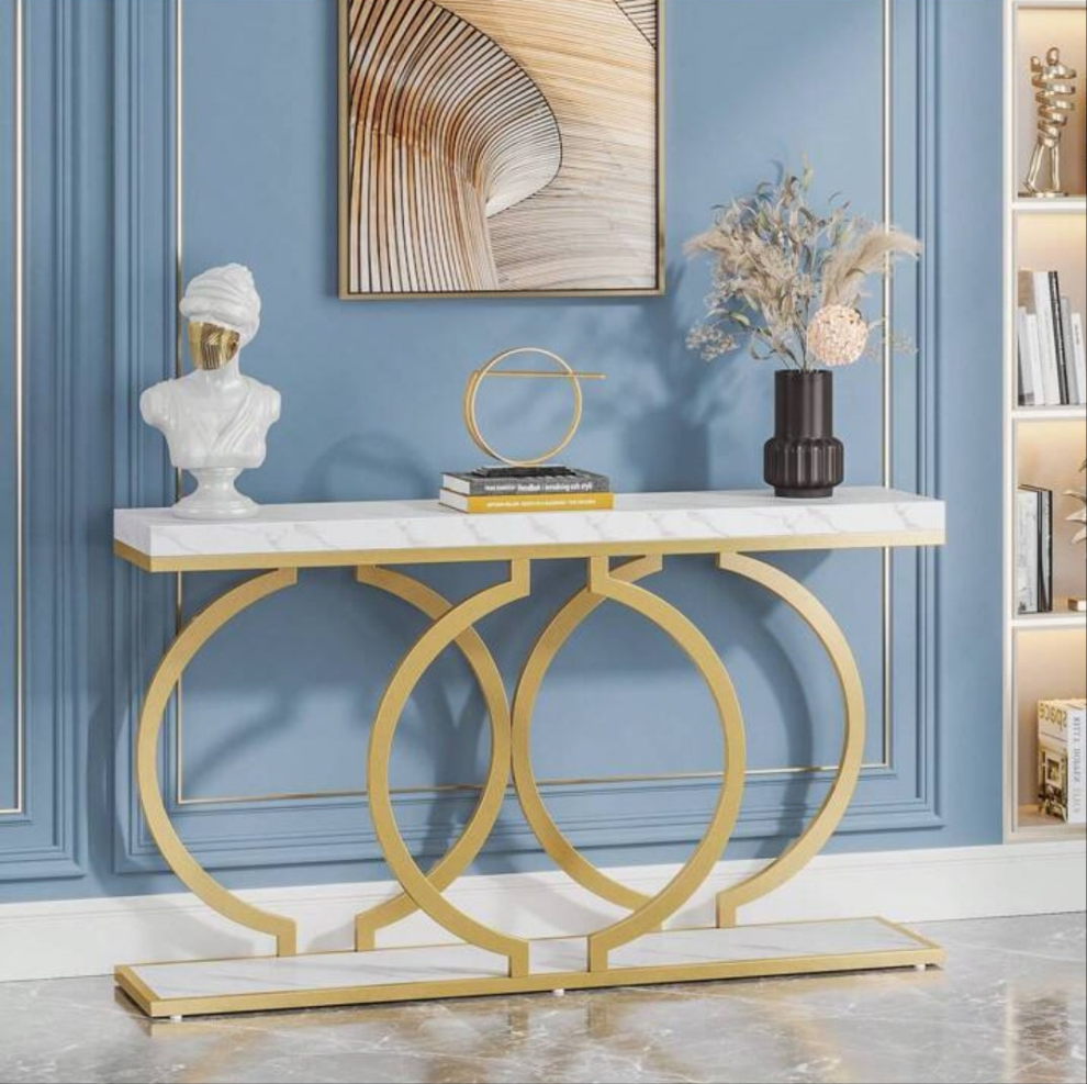 55-Inch Modern Gold Console Table For Entryway Table, Narrow Long Sofa Table Behind Couch Table Accent Table For Living Room