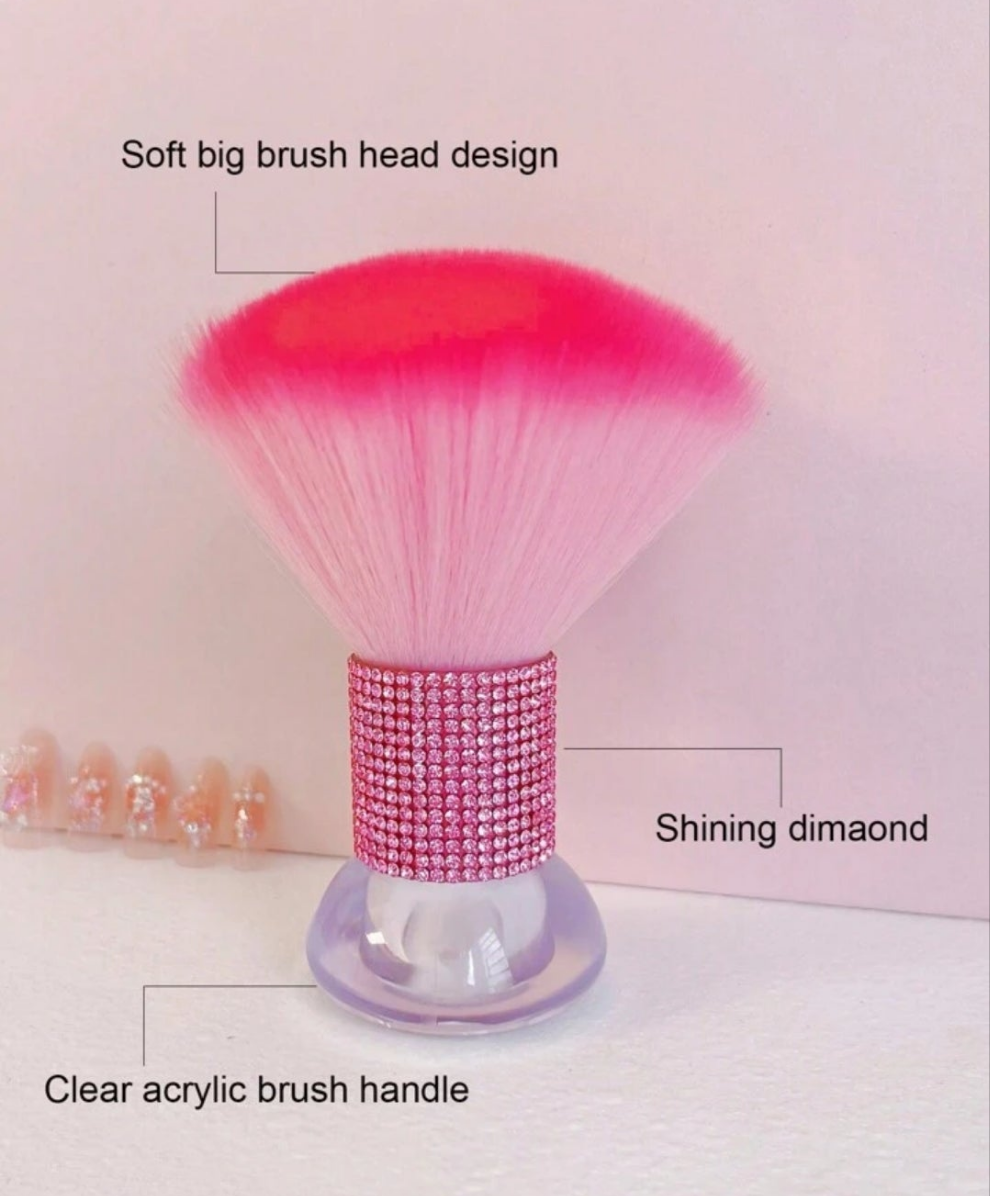 1pc Pink Rhinestone MAKEUP POWDER BLUSH BRUSH Large Size Soft Bristle Nail Art Dust Brush, Nail Surface Cleaning