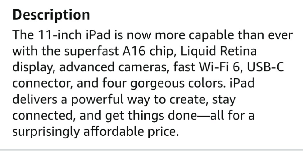 Apple iPad 11-inch: A16 chip, 11-inch Model, Liquid Retina Display, 128GB, Wi-Fi 6, 12MP Front/12MP Back Camera, Touch ID, All-Day Battery Life —