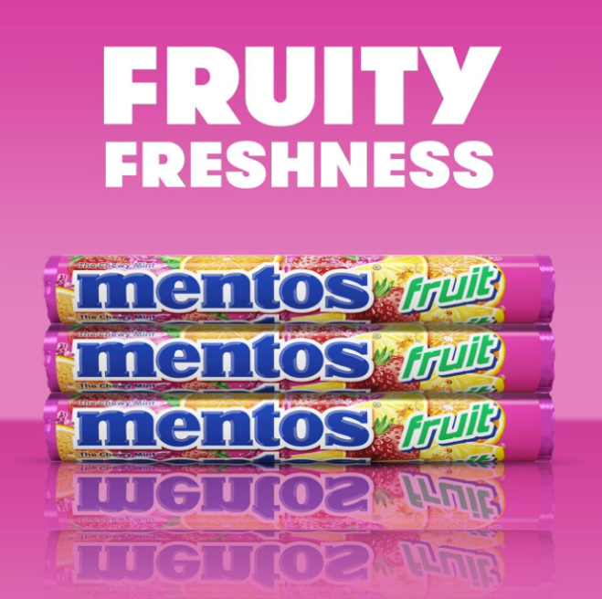 Mentos Chewy Candy Mint Roll, Fruit, Holiday Christmas Stocking Stuffers for Adults & Kids, Non-Melting, 14 Count (Pack of 6)
