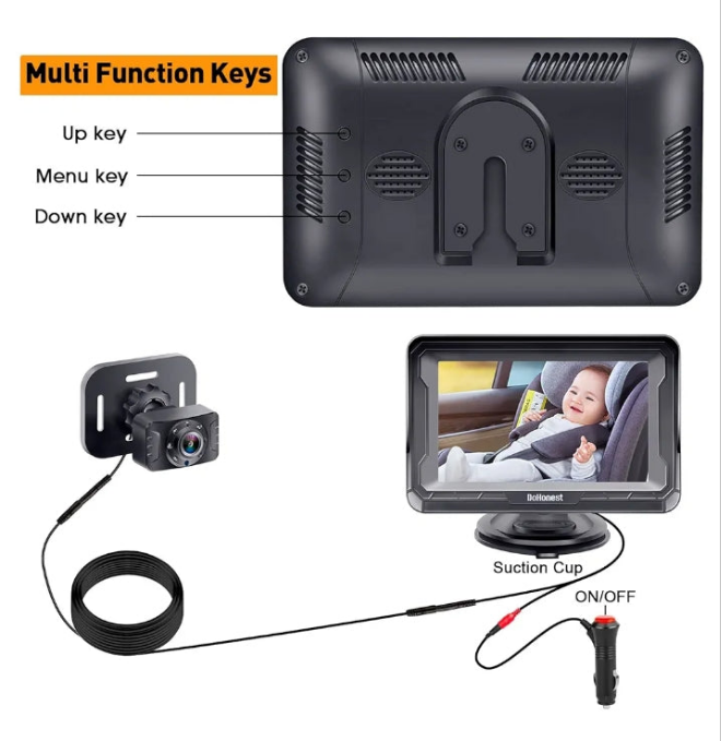 Car Camera for Backseat: HD 1080P Easy Setup Carseat Camera Rear Facing Infant - Crystal Night Vision 360° Rotating Baby Car Monitor for Kids - V33