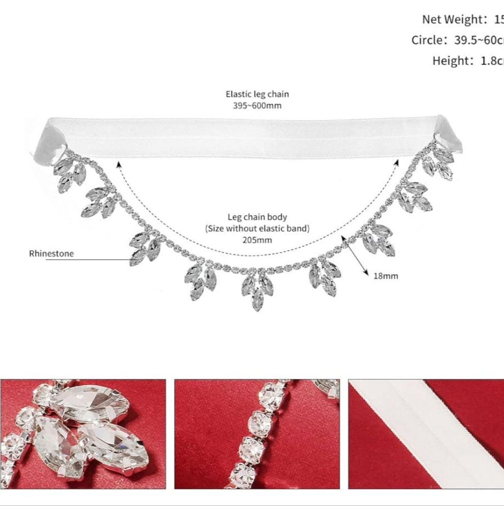 Wedding Bridal Garter Diamond-Cut Thigh Chain Gemstone Cluster Leg Chain Stretchy Thigh Belt for Women Girls