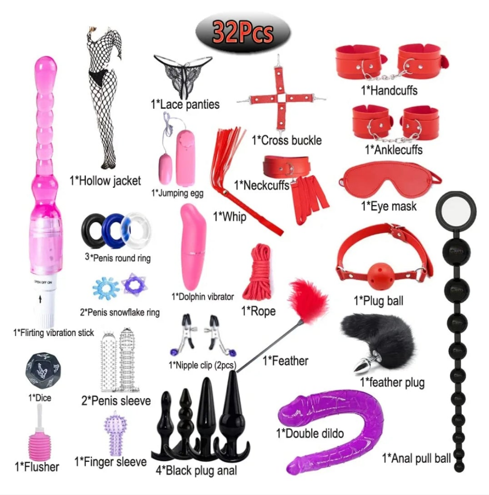 32Pcs SM Bondage Restraint Vibrator Silicone Anal Plug Dildo Sex Toys for Butt plug2 Color