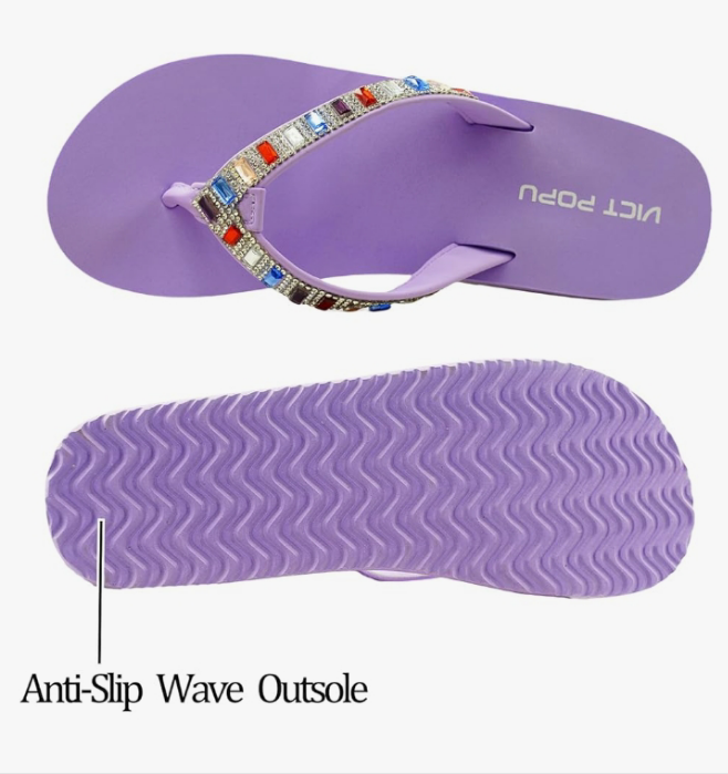 Sandals for Women Bling Rhinestones Jewel High Heel Arch Support Comfortable Soft Cushion Wedge Slip-on Casual Platform Summer Thong Sandals