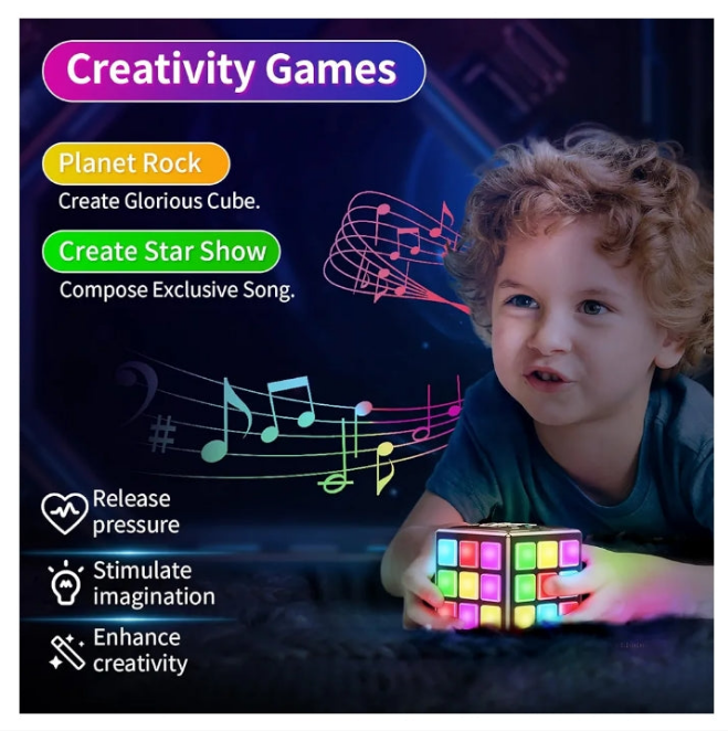 Rechargeable Game Cube, 15-in-1 Fun Brain Memory & Speed Games for Kids, Christmas Birthday Gifts for Boys Girls Ages 6-12+ Years Old, Cool Toys for Kids Teens with Score Screen (Black)