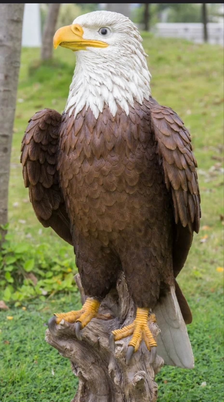 Bald Eagle on Stump Statue Outdoor Garden Porch Walkway