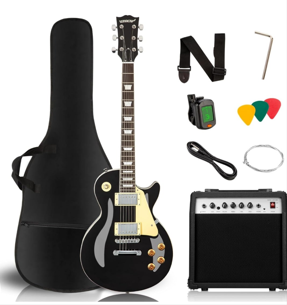 LP Electric Guitar Beginner Kit with 20W Amp & All Starter Accessories, Solid Body, Mahogany Wood
