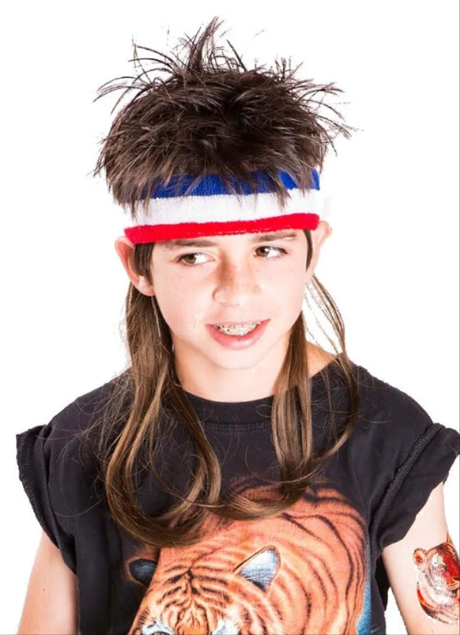 Headband with Mullet Wig, One Size