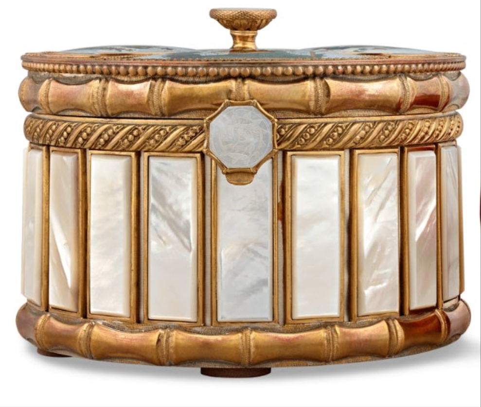 Fabulous Piece A Palais-Royal Mother-of-Pearl Perfume Box and Flasks made of crystal gilt bronze and pink opaline glass. Absolutely stunning. π