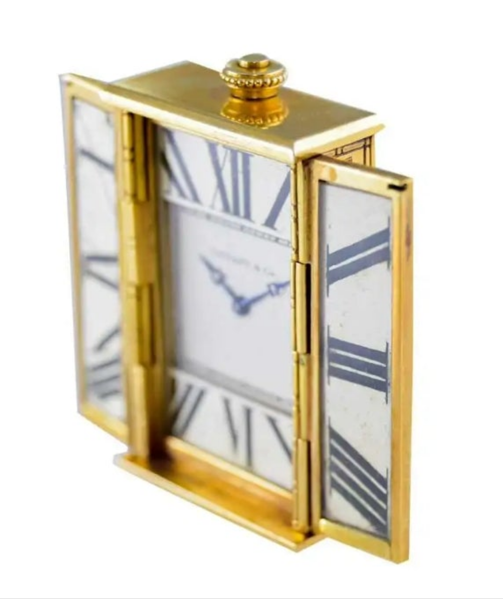 Tiffany & Co. 18kt Yellow Gold and Enamel Small Desk Clock 1920's