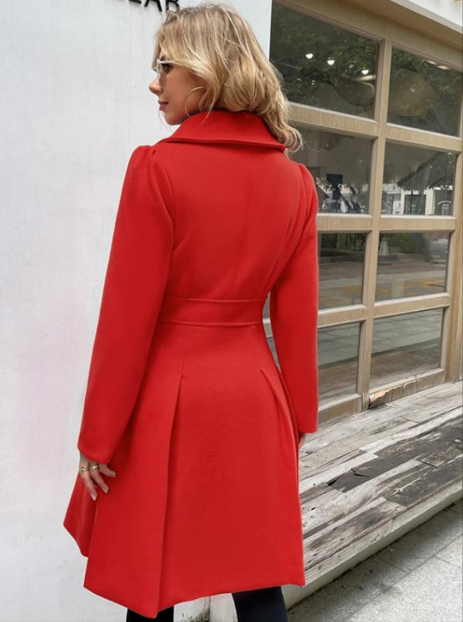 Fashion Trench Coat Notch Lapel Double Breasted Thick A Line Pea Coats Jacket with Pockets(S-2XL)