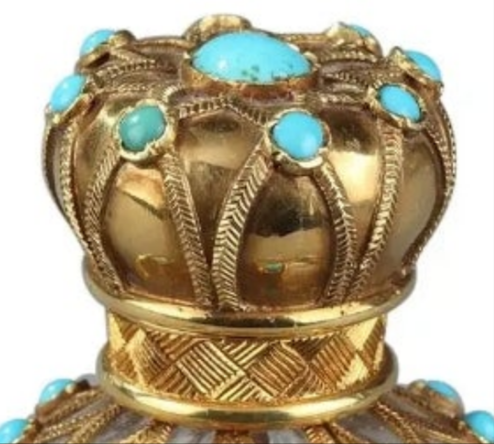 Gold, Crystal and Turquoise Perfume Flask Restauration Period 18k Gold