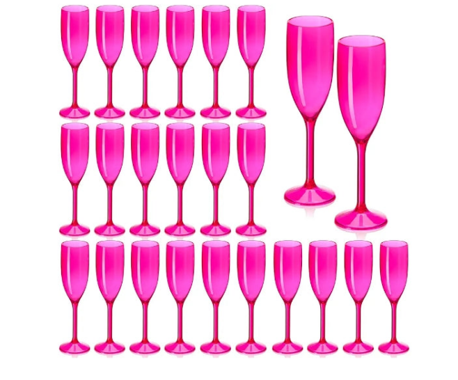 Champagne Flute Acrylic Champagne Glasses Wedding Toasting Champagne Flute Goblet Plastic Reusable Unbreakable Champagne Cups for Bachelorette Wedding Bridal Shower Party (Pink, 24)