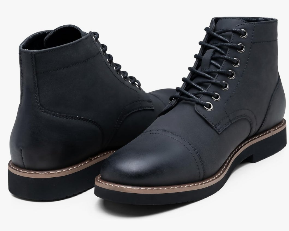 Men Boots Leather Cap Toe Casual Boots Chukka Fashion Dress Boots for Men Hello handsome
