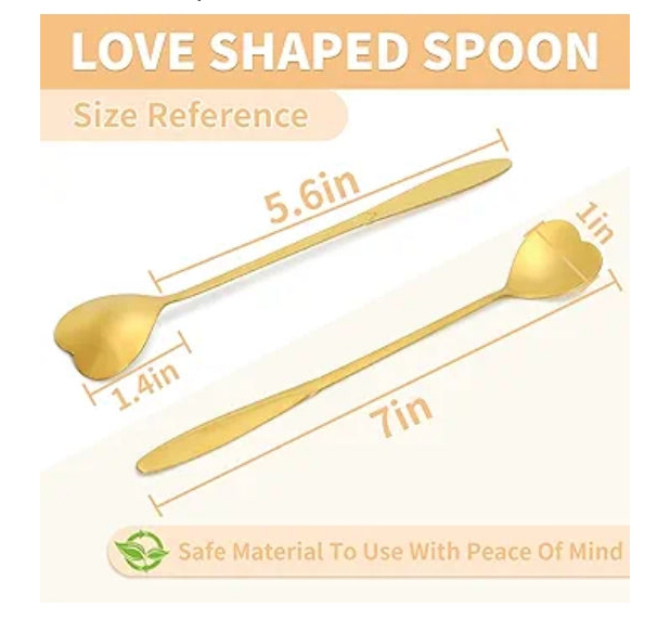 16 Pieces Heart Shaped Spoon Coffee Teaspoon 7 Inch Set Stainless Steel Long Handle Spoon Stir Bar Spoon Stirring Spoon Ice Cream Spoon Gold
