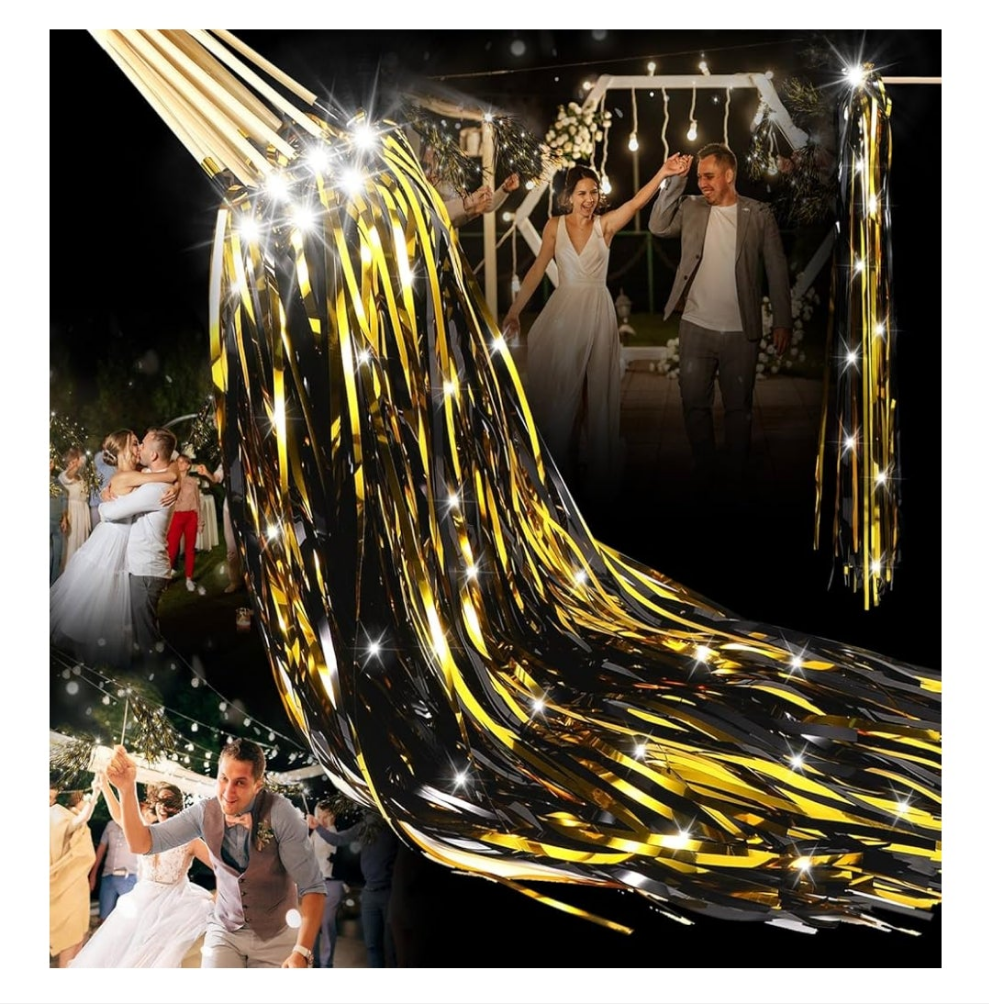 Lighted Wedding Wands LED Tinsel Wands Light up Streamers Sparklers for Wedding Send off and Exits Birthday Party Props Favors(
