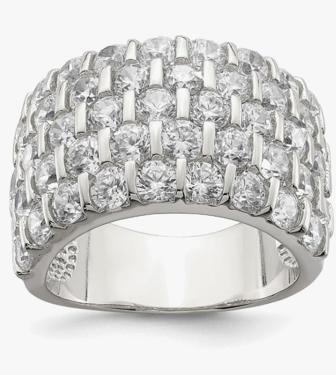 925 Sterling Silver Cubic Zirconia CZ Wide Band Ring