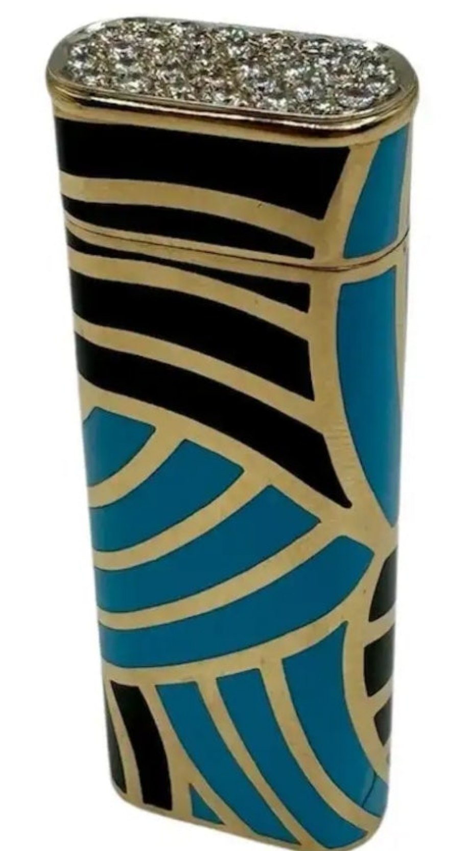 18k Gold Cartier Gold and Enamel Lighter with paved diamond cap