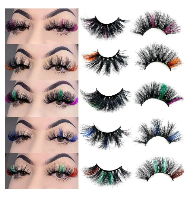 25mm Lashes with Color Ninglash 10 Pack Colored Real Mink EyeLashes with Color 5 Styles Mix Long Color Eyelash Dramatic Look Full 9D Fluffy lashes