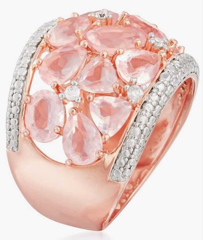 5.95 ct. t.w. Rose Quartz Dome Ring With Diamonds in Rose Sterling Silver