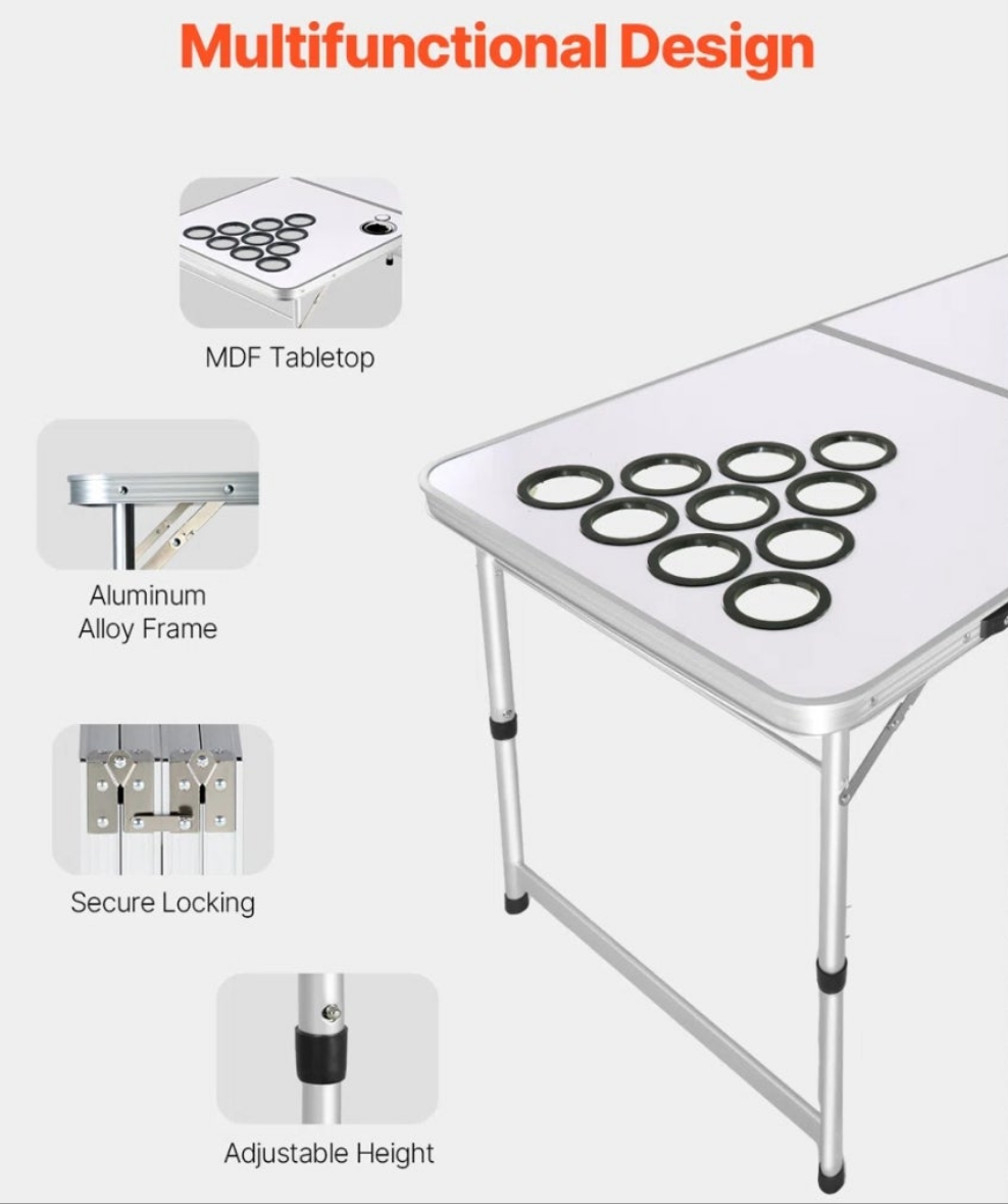 Beer Pong Tailgate Table Party Drinking Game Cup Holes Pong Balls