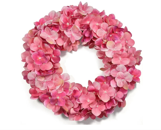 Premium Texture Pink Hydrangea Wreath 16in Spring Wreath Summer Wreath, Valentines Wreaths for Front Door with Natural Grapevine, Artificial Hydrangea Wreath 1 wreath