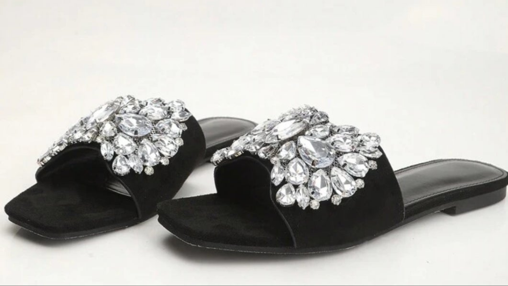 Fashionable & Elegant Rhinestone-Decor Square Toe Flat Sandals For Women