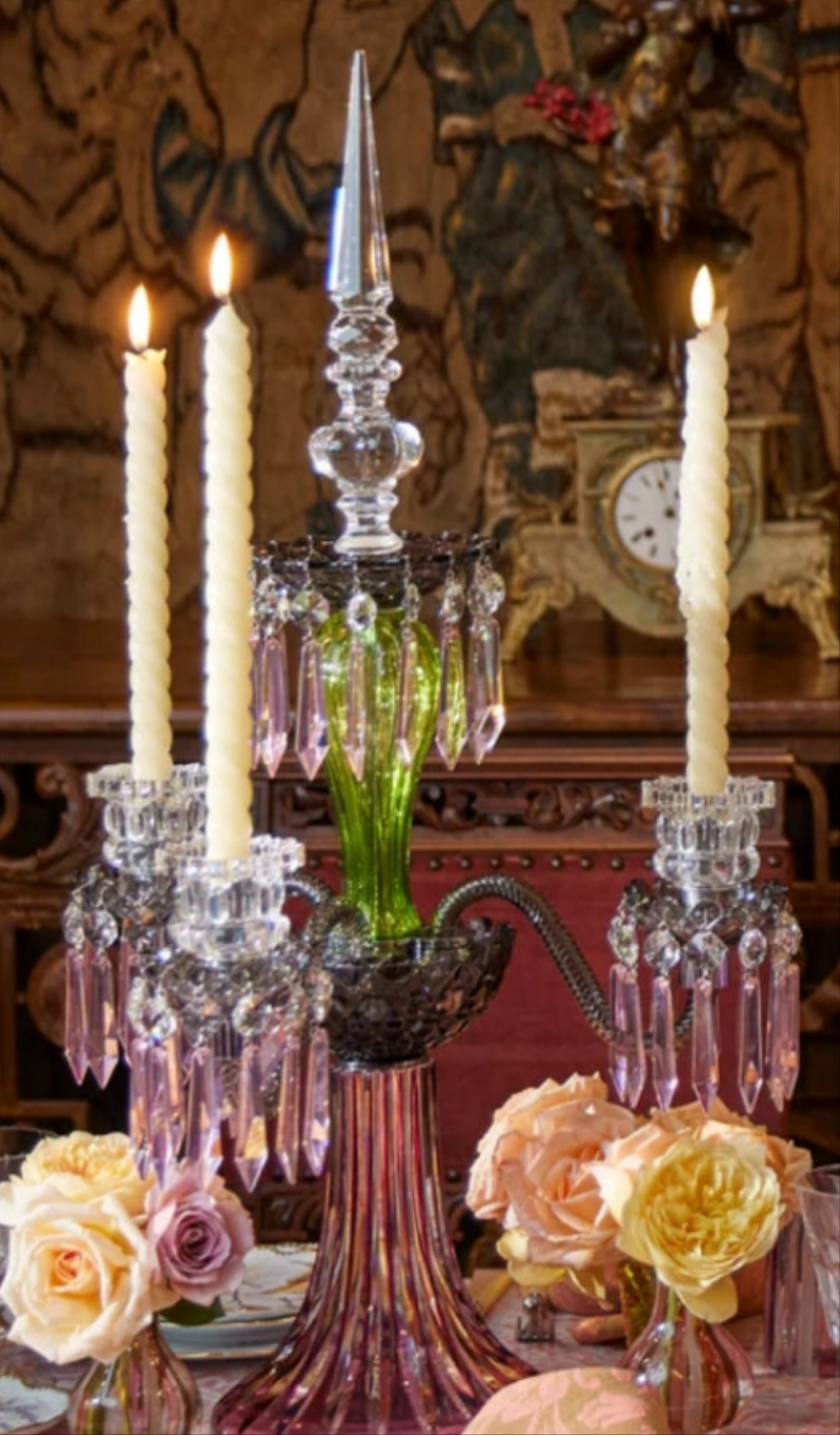 ARLEQUIN AMETHYST CRYSTAL CANDELABRA Saint-Louis Crystal Arlequin Three-Light Electric Candelabra or Five-Light