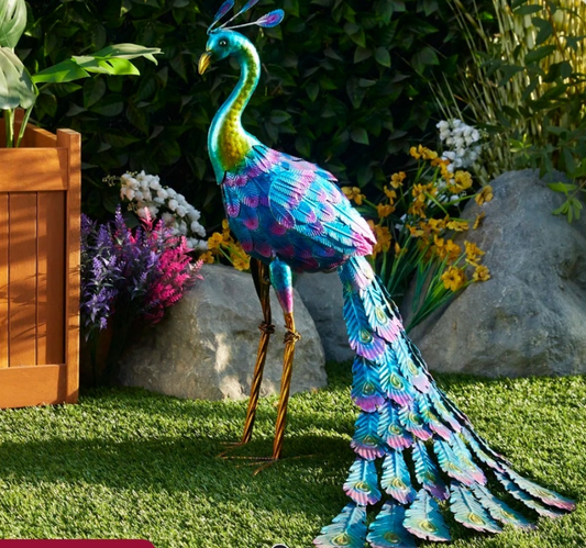 Peacock Statue Colorful Outdoor Weatherproof
