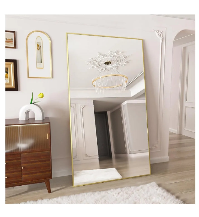 Oversized Full Length Mirror, 71" x 30" Floor Mirror with Stand, Aluminum Alloy Frame Full Body Mirror, Standing Hanging or Leaning Against Wall Bedroom Living Room
