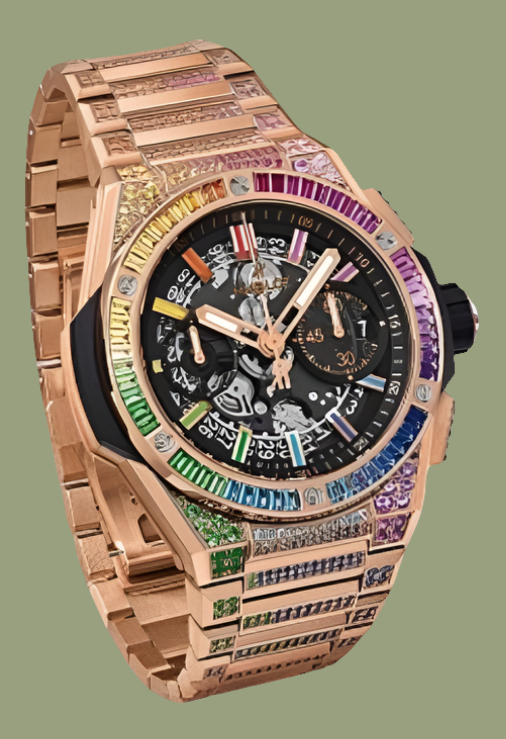 Hublot Big Bang Chronograph 18K King Gold & Colored Gemstones Man's Watch, 451.OX.1180.OX.3999
