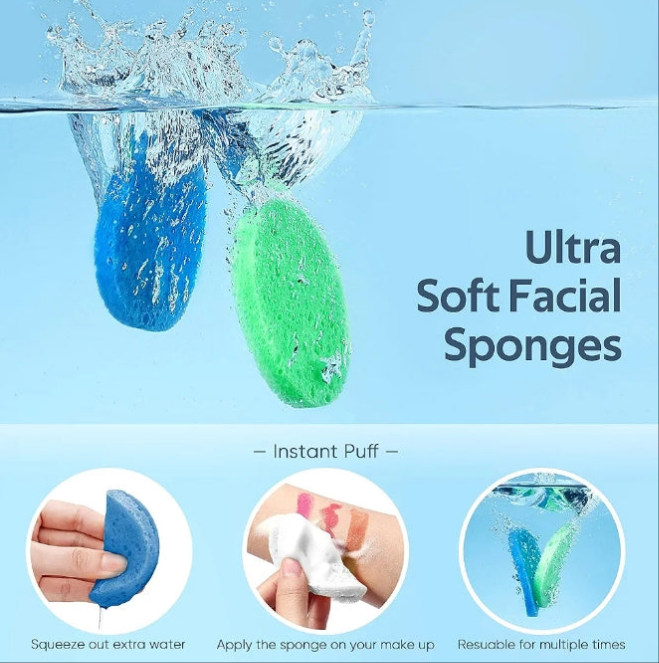 Compressed Facial Sponges for Daily Facial Cleansing and Exfoliating, 100% Natural Cosmetic Spa Sponges for Makeup Remover,