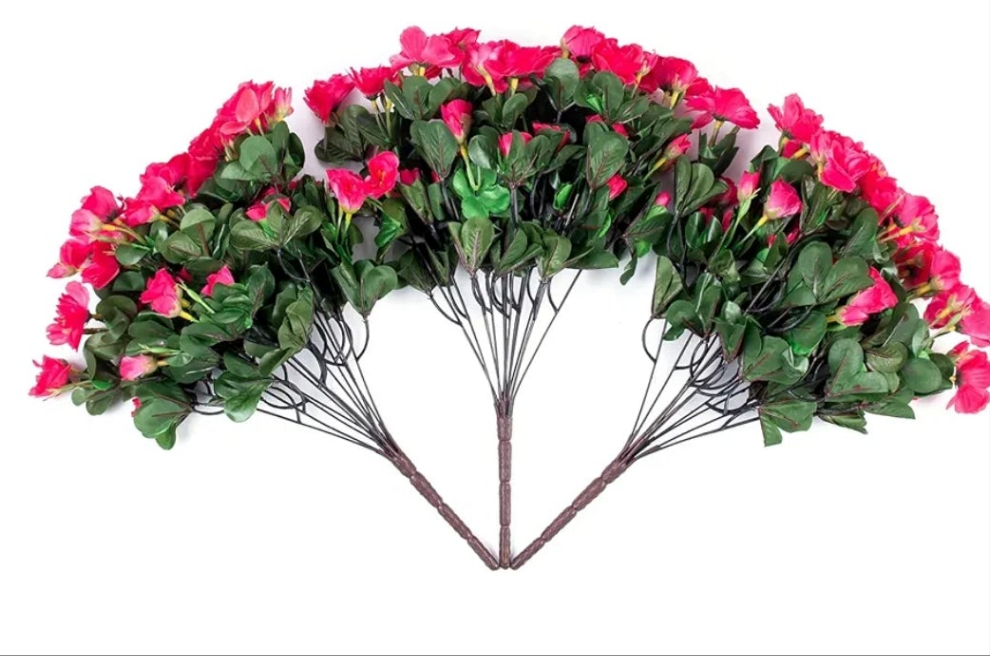 3pack Artificial Faux Flowers Plants for Outdoor Outside,Fake Silk Colorful Camellia UV Resistant Look Real and 3 Planter Pots Porch Patio Balcony Garden Yard Home, 3 Bundles flowers