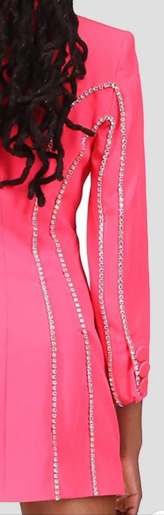 COCOMONEY Lapel Double-breasted Rhinestone Decor Blazer Dress-Hot Pink