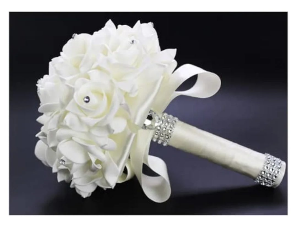 Wedding Bouquets for Bride White, Wedding Bouquet Bridesmaid,Bridesmaid Holding Flowers for Wedding Decoration (White+White)