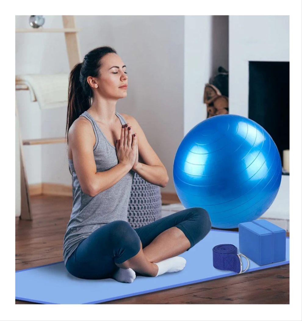 Yoga Mat Set,Yoga Mat with Carrying Strap,Yoga Blocks 2 Pack with Yoga Strap,Yoga Ball,Ankle Puller,11-Piece Yoga Kits and Sets ,Yoga Starter Kit for Women Men kids