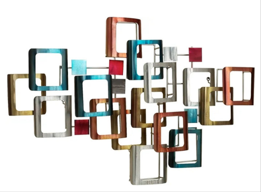 Retro Modo Metal Wall Sculpture - Multi Jewel Tones- Contemporary Style - Large Geometric Art Decor- Abstract Aesthetic - Modern Metallic Sculptures for Bedroom, Living Room