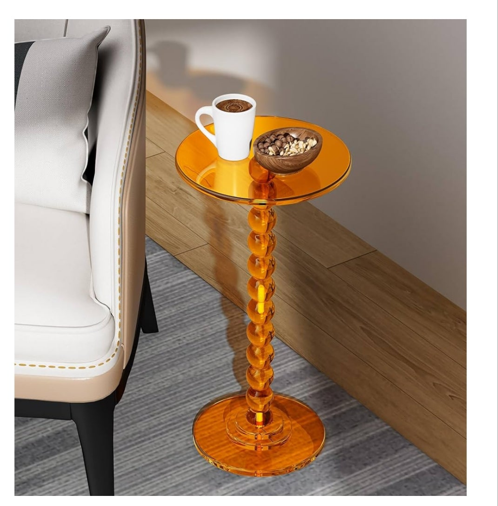 Acrylic Side Table, End Table Round Top with Solid Post for Living Room, Bedroom, Balcony, Easy Assembly (Pedestal