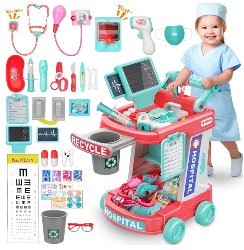 Doctor Kit for kids 3+ Medical Kit Toy Doctor Cart Stethoscope and Other Accessories Boy and Girl Fun Role Playing Game Toy Kids Pretend Play Girls Toys for 3+ There's 4 sets to choose from. Choose your set below.