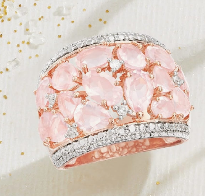 5.95 ct. t.w. Rose Quartz Dome Ring With Diamonds in Rose Sterling Silver