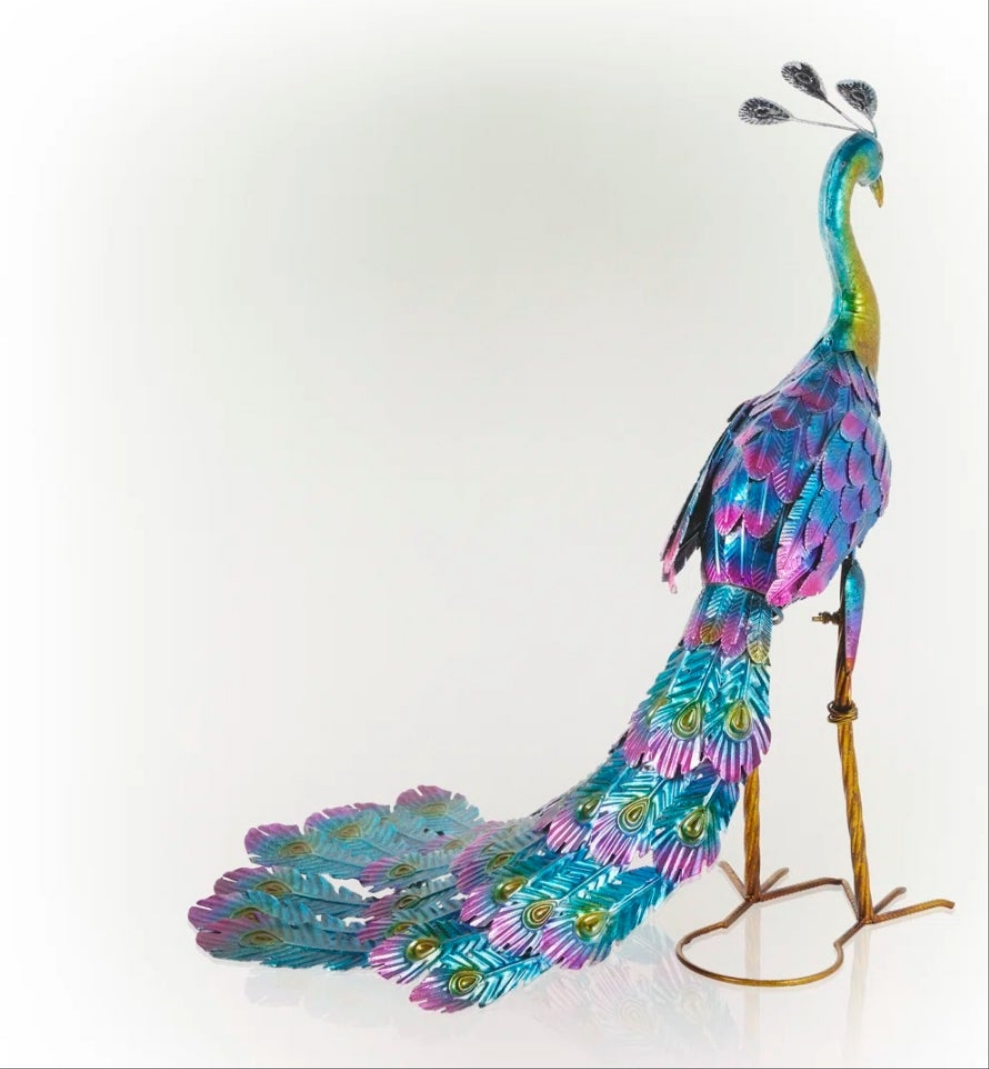 Peacock Statue Colorful Outdoor Weatherproof