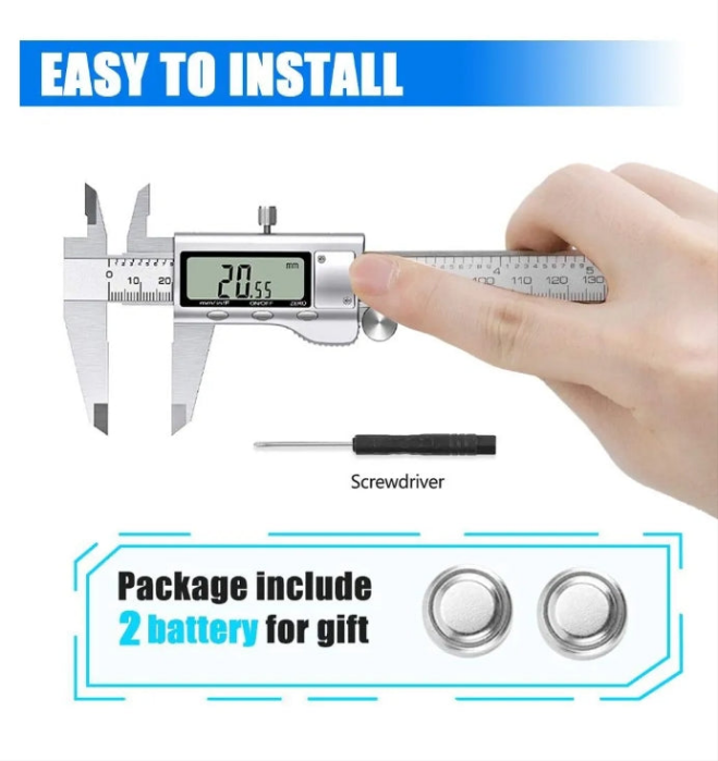 Digital Caliper Measuring Tool, Stainless Steel Vernier Caliper Digital Micrometer with Large LCD Screen, Easy Switch from Inch Metric Fraction, 6 Inch Caliper Tool for DIY/Household