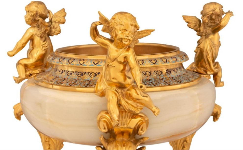 Stunning piece A French 19th century Belle Epoque period Onyx, Cloisonné and Ormolu centerpiece planter
