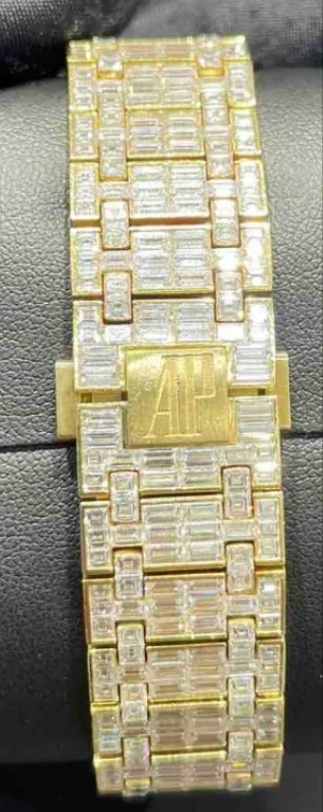 CHANDELIER ICED OUT "AP" 18K SOLID GOLD WATCH | VVS1 80 CTS T.W.