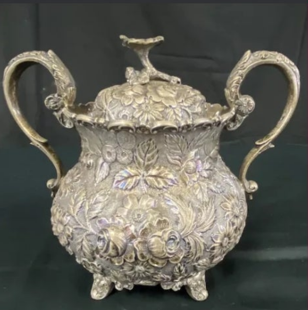 Sterling Silver Repousse Tea Service 7 Piece Set w/Tray A.G. Schultz
