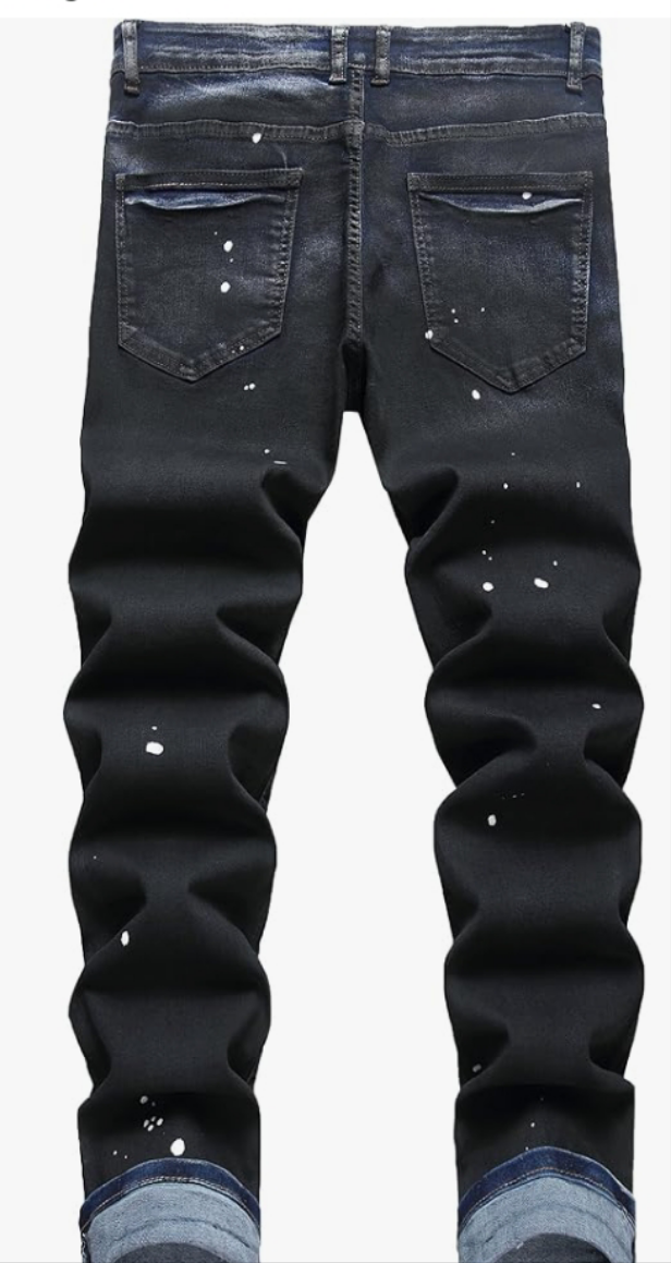 Mens Ripped Jeans, Distressed Destroyed Slim Fit Straight Leg Denim Pants