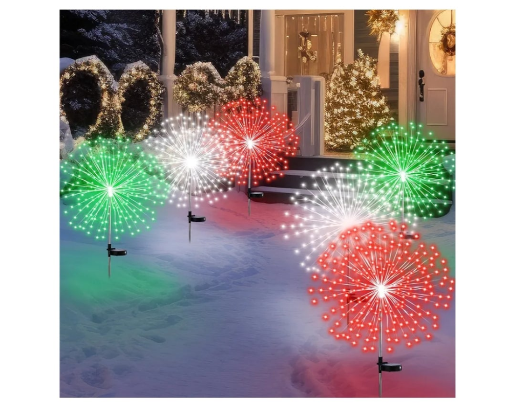 6 Pack pink Solar Firework Lights 180 LED 8 Lighting Modes Waterproof Outdoor Decorative Solar Lights for Easter Wedding Birthday Garden Patio Yard Pathway Walkway Lawn Decor