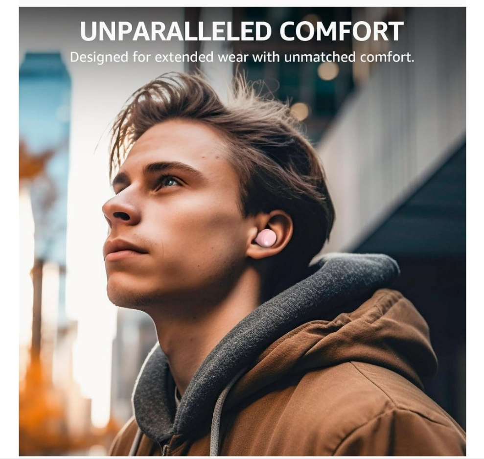 Wireless Earbuds Bluetooth 5.3 Headphones 50H Long Playtime, Wireless Charging Case, IPX8 Waterproof Stereo Earphones, Built-in Mic Calls, Headset Premium Deep Bass 32 Preset EQs via