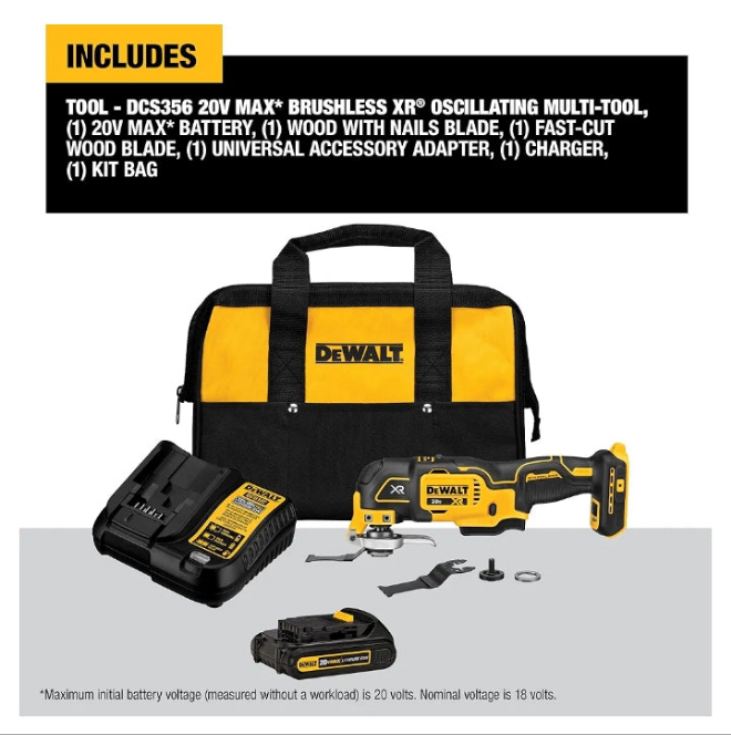 DEWALT 20V MAX XR Oscillating Tool Kit, 3 Speed, With Blades, Battery and Charger Included