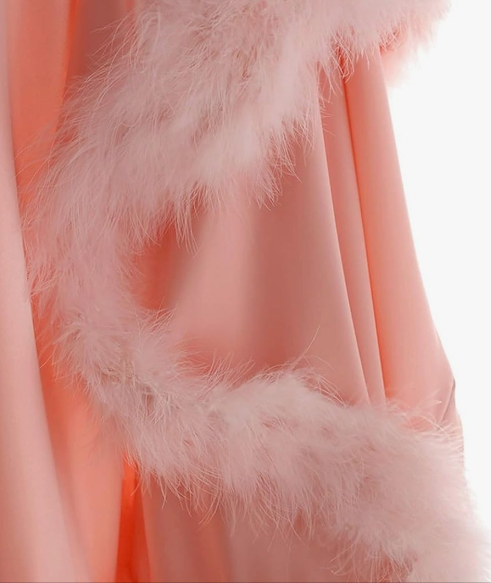 Silk Feather Bridal Robes Old Hollywood Photoshoot Nightgown Silk Bathrobe Long Lingerie COCOMONEY